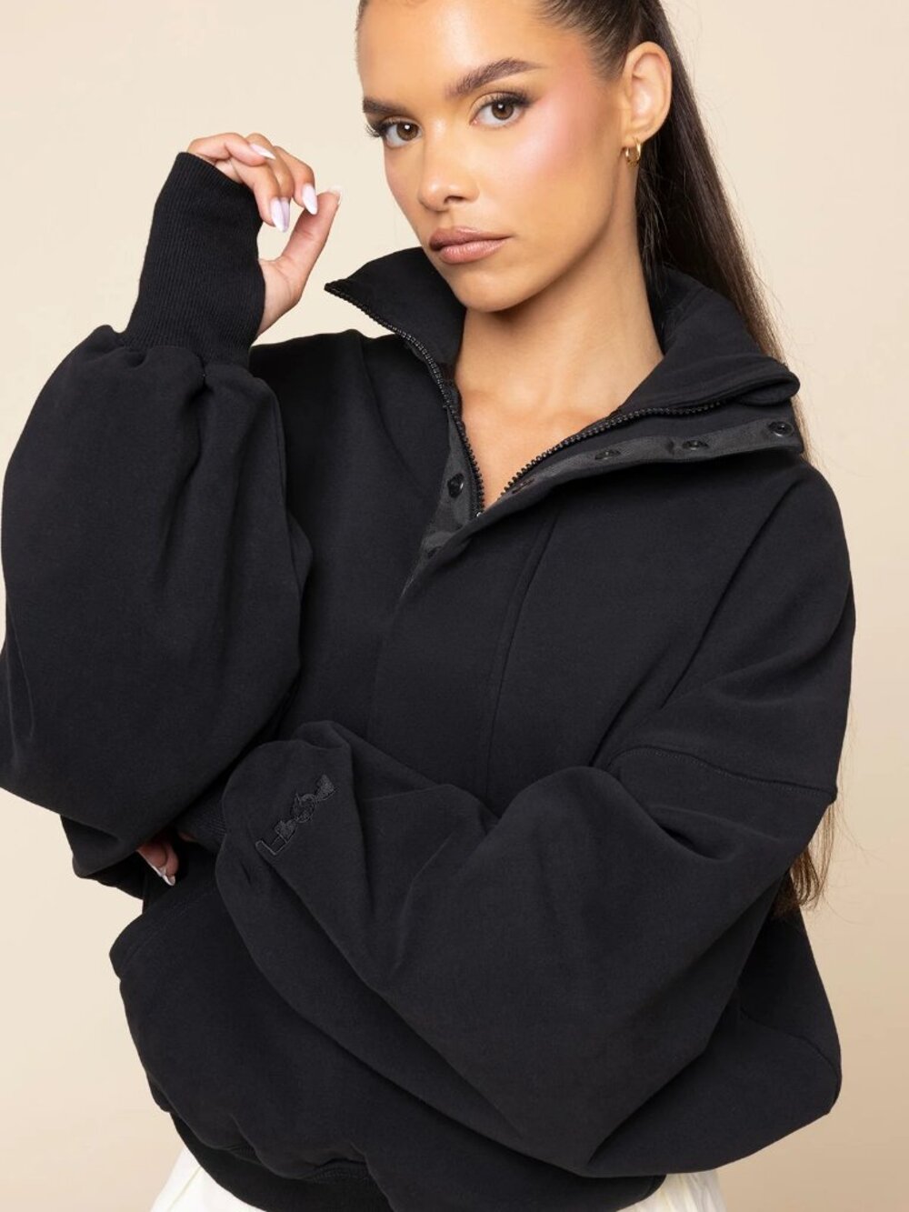 NWT POPFLEX Ooey Gooey Half Zip Sweater - L/XL Black
